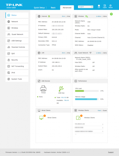 TP-LINK Archer C2600 Status