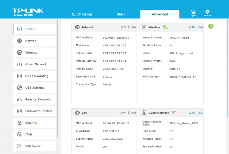 TP-LINK Archer C3150 UI