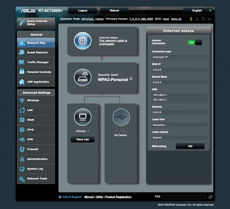 Asus RT-AC1200G+ UI