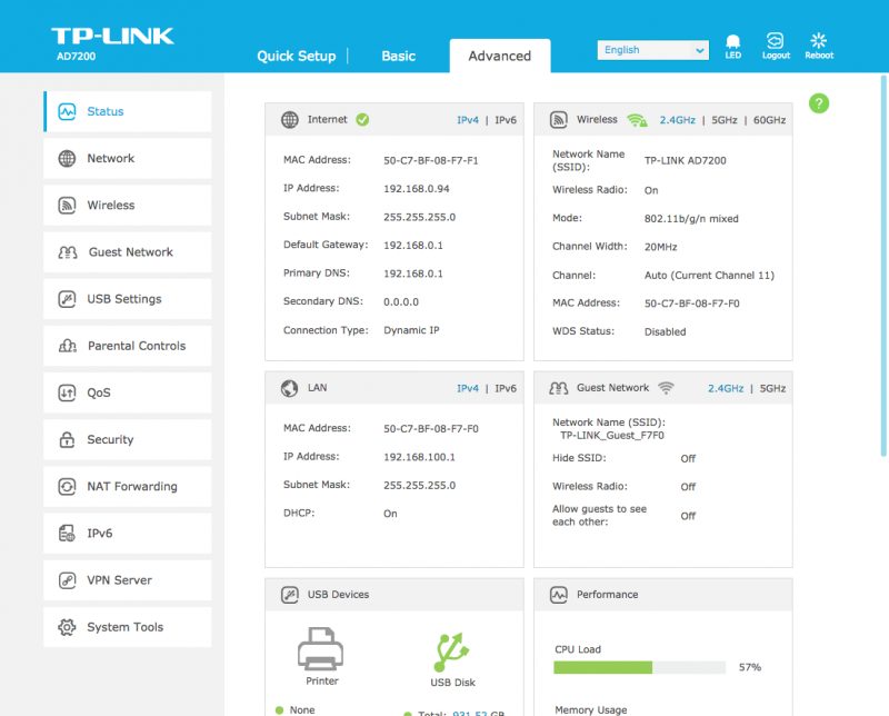 TP-LINK Talon AD7200 UI