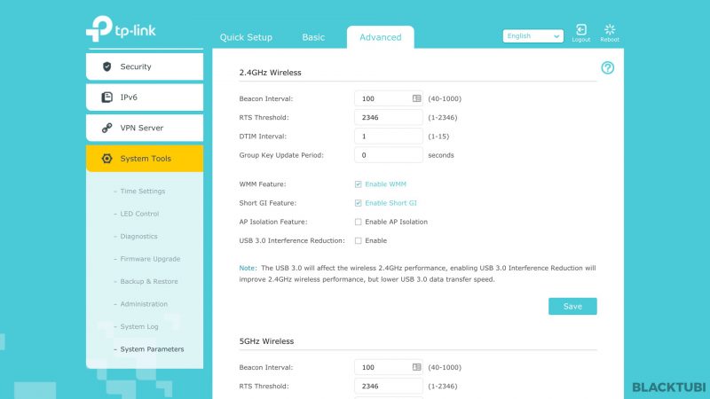 More WiFi options under the system parameters page.