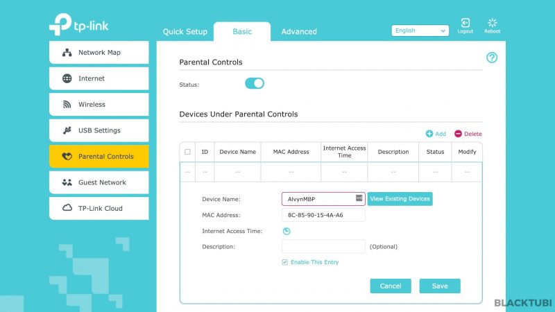 The parental control is essentially a timer feature without content filtering.