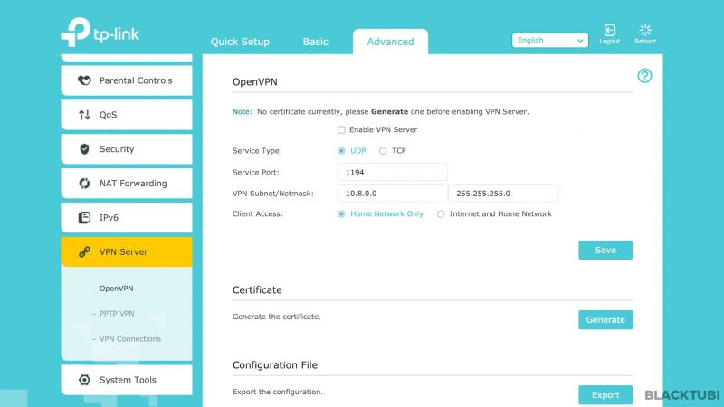 Built in OpenVPN server.