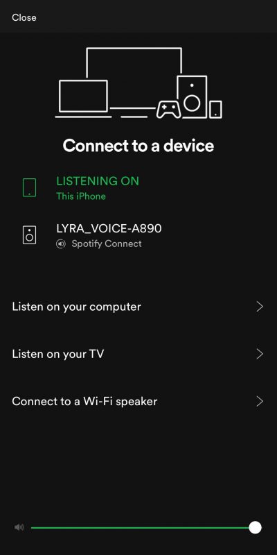 Stream to Lyra Voice from Spotify app.